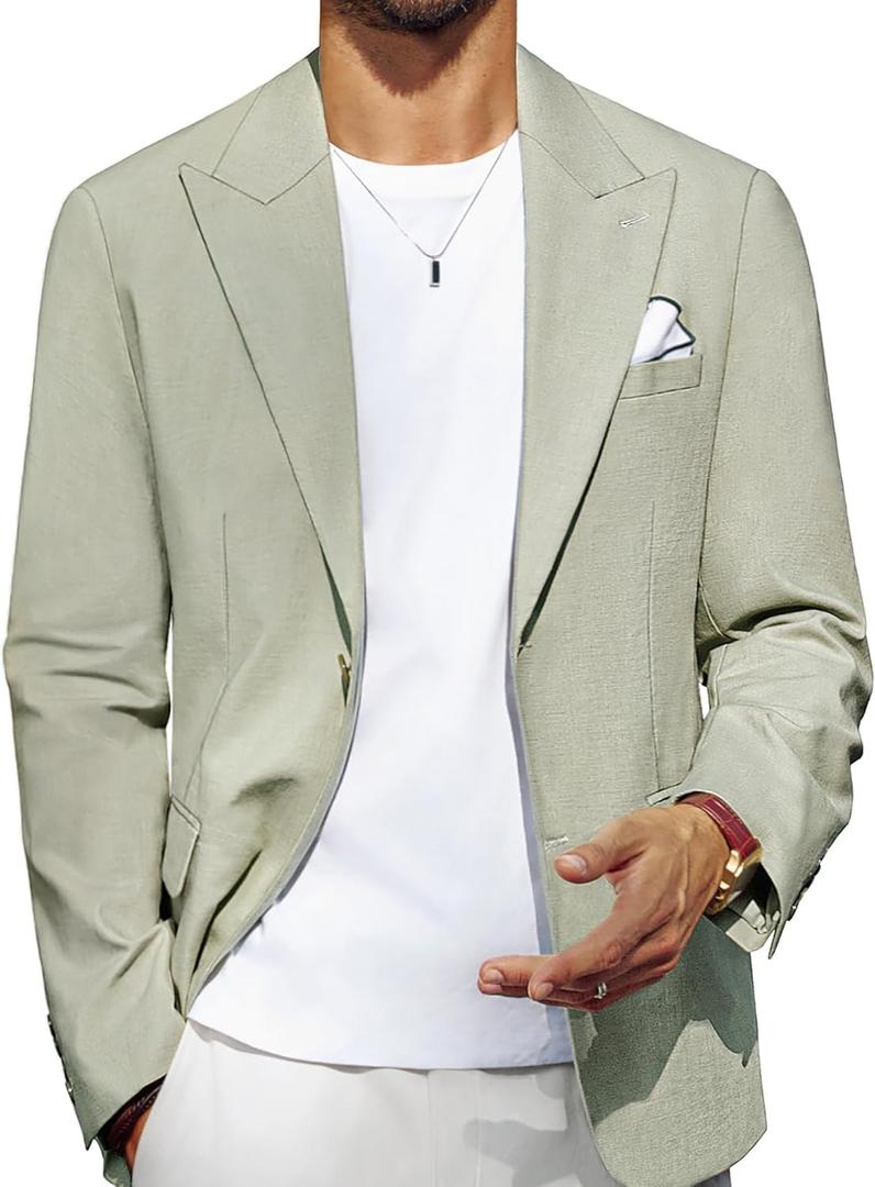 PJ PAUL JONES Blazer for Men Casual Cotton-Linen Sport Coat Lightweight 2 Button Lined Blazer Jacket (Green, XXL)