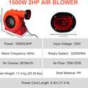 1500W 2HP High Power Bounce House Blower, Portable Fan Pump Air Blower Commercial for Large Inflatables, Bubble House, Water Slides, Castle, Jump Slides, Holiday Decorations