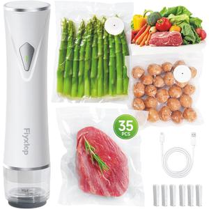 Handheld Vacuum Sealer, Premium Vacuum Sealer for Food + 35 Reusable Sous Vide Bags, Powerful Vacuum Food Sealer for Kitchen, Home, BBQ, Travel, Gifts, Seal Food 6X Fresh Longer