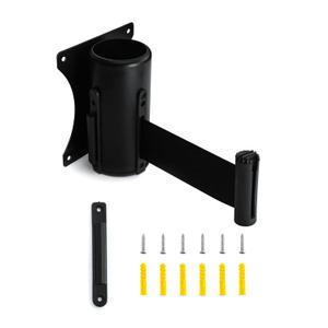 QWORK Wall Mounted Retractable Belt Barrier, Crowd Control Wall Barrier with 10' Belt for Retail Stores, Airports, Banks, School (Black)