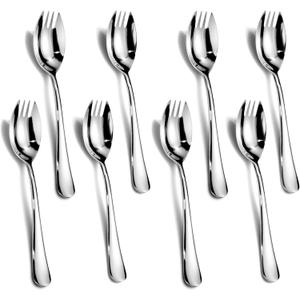 Alata Sporks, 8-Pack Food-grade Stainless Steel Sporks, 7.4 Inches Long Handle Salad Forks For Dessert, Ice Cream, Salad, Soup, Noodle, Spaghetti, Dishwasher Safe (Silver)