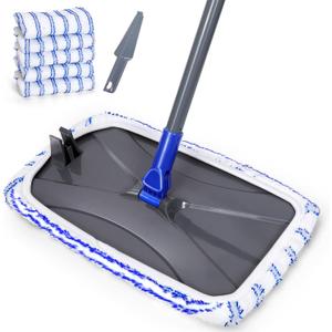 Masthome Microfiber Mop,Large Surface Flat Mop with 5 Reusable Pads,Hardwood Floor Mops for Dry and Wet Use,Microfiber Mops for Floor Cleaning-1 Cleaning Scraper Included (Blue White)