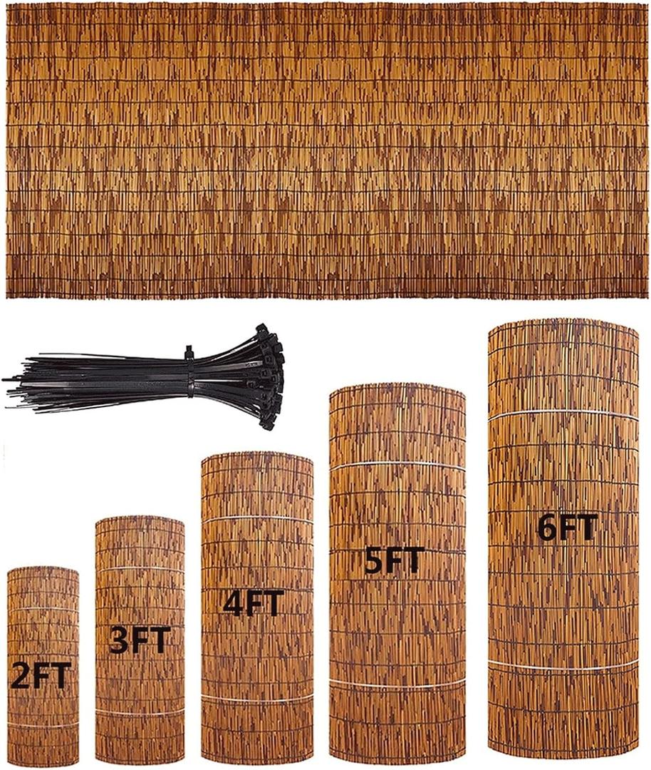 Bamboo Reed Fencing - Decorative Backyard Fence Rolls, Outdoor Privacy Screen Curtain for Room, Porch, Pool, Roof, Wall - Weatherproof (Size: 91x610CM(3x20ft))