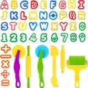 Dough Tools 47 PCS Dough Play Tools Set for Kids, Plastic Alphabet Numbers Cutters, Rollers, Rolling Pins (Multicolored)