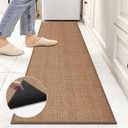 8ft Natural Jute Hallway Runner Rug Non Slip Washable, Rubber Backed Long Indoor Entryway Runner, Absorbent Kitchen Carpet Sink Rug, Camel
