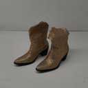 Womens Rhinestone Cowboy Boots Pointed Toe Mid Calf Boots Sparkly Block Heel Cowgirl Boots with Pull On Tabs (10, Gold)