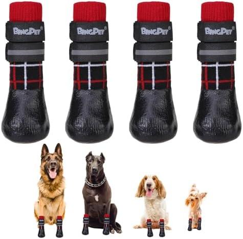 BINGPET Anti-Slip Dog Socks for Hardwood Floors,Injury Prevent Licking Dog Booties,Traction Control Paw Protector Dog Shoes for Hot Pavement with Reflective Straps for Small Medium Large Dogs(XL)