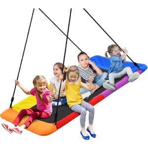 Trekassy 60" Rectangle Platform Tree Swing for Kids Adults, 700lb Capacity Outdoor Giant Swing, 900D Oxford Waterproof Flat Swings with 2 Hanging Straps for Backyard - Rainbow (Patented)