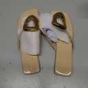 Coutgo Womens Flat Sandals Comfortable Flip Flops Slide Sandals Summer Beach Shoes with Metal Decoration (Beige), Size 8