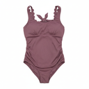 Summer Mae Scalloped Maternity Swimsuit One Piece Ribbed Bathing Suit Cutout Ruched Pregnancy Swimwear Tie Back (Large, Black)