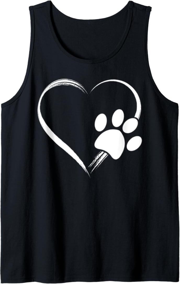 Dog Paw Print Heart T-Shirt - Gift for Mom - Gift for Dad Tank Top (Small, Black)