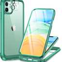 Miracase Glass Series for iPhone 11 Case 6.1 inch, Upgraded Full-Body Rugged Phone Bumper Case Cover with Built-in 9H Tempered Glass Screen Protector and Camera Protector, Light Green