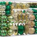 110Pcs Christmas Ball Ornaments Set, Assorted Green and Gold Christmas Ornaments for Xmas Tree, Shatterproof Plastic Baubles Hanging Decorations for Holiday/Party/Wedding