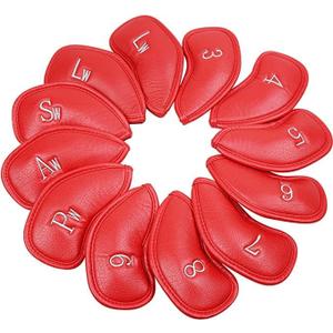 Premium Vegan Leather Iron & Wedge Head Covers - Golf Club Head Covers - Set of 12 - Fit Most Irons - RED