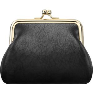 Coin Purse, Small PU Leather Change Purse, Coin Wallet with Clasp, Car Change Holder Pouch for Woman Men Kids Girls, Black