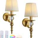 Wireless Lights for Wall Indoor Set of 2, Rechargeable LED Wall Lamps with Remote Control, 15 RGB Colors Cordless Lighting for Bedroom Living Room Hallway Fireplace