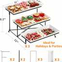 Farielyn-X 3 Tier Serving Tray, 12" White Plastic Tiered Food Serving Platters, Reusable Tray Stand Black Collapsible Metal Stand with Stable Cross Bars, Party Display Stands for Veggie Fruit, Dessert