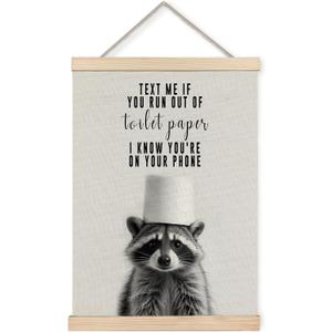 Foritho Funny Raccoon Bathroom Poster Wall Art Framed, Raccoon Lover Gifts for Women Men, Humorous Wild Animal Trash Panda Canvas Prints Wall Decor for Bathroom Toilet, 12x16 Inch
