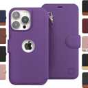 Compatible with iPhone 14 Pro Wallet Case for Women and Men, Case with Card Holder [Slim & Protective] for Apple 14 Pro (6.1), Vegan Leather i-Phone Cover, Purple [Includes Wristlet]