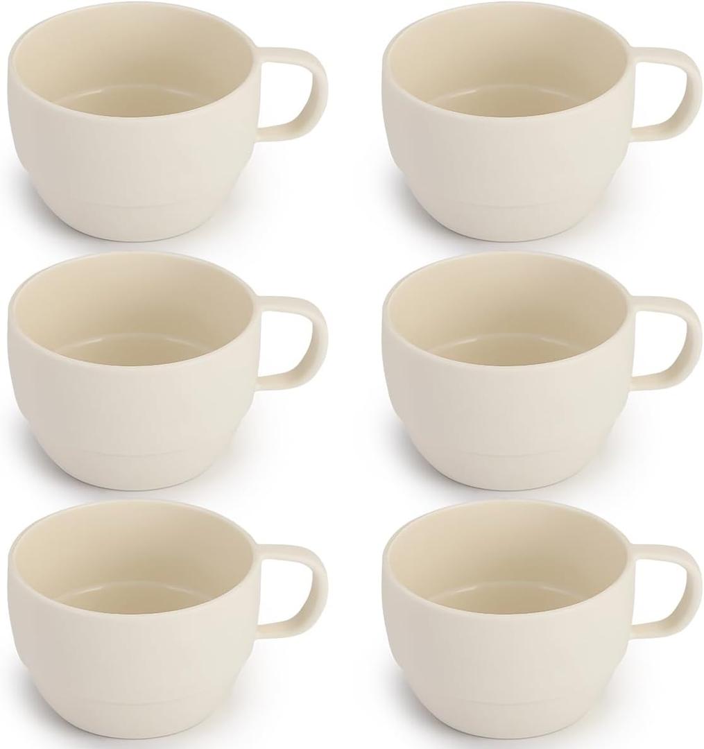 Coffee Mugs Set of 6, Coffee Cups 12oz, Durable Light Weight Plastic Mugs for Home, Outdoor, Picnic, Camping, Idea Birthday Gift (4. White)