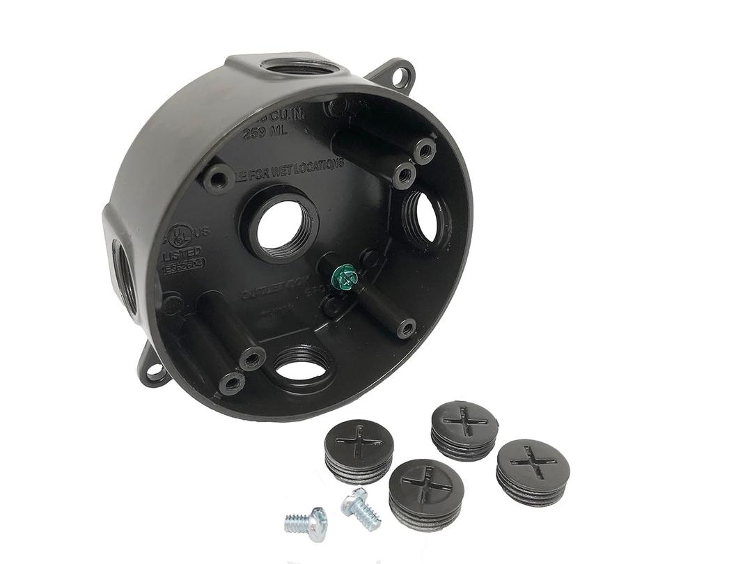 Sealproof 5 Hole 1/2-Inch Holes Weatherproof Round Electrical Outlet Box with 5 Outlet Holes, 1/2" Dia, UL Listed, Bronze