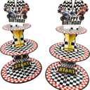 2 Pack Race Cars Cupcake Stands Birthday Party Supplies, 3-Tier Two Fast Racing Car Cardboard Cupcake Holder Dessert Display, Cars Wheels Birthday Decorations
