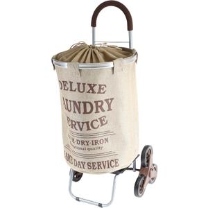 dbest products Stair Climber Laundry Trolley Dolly, Beige Laundry Bag Hamper Basket cart with wheels sorter