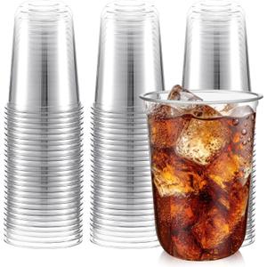 Ziliny 50 Pcs 16oz Disposable Stemless Glasses Crystal Plastic Wine Glasses Clear Classic Pet Cup for Meeting Weddings Birthdays Cocktail Christmas Party Supplies(Clear)