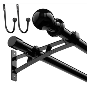 Double Curtain Rods 28 to 88 Inch Black 1 Inch Heavy Duty Dual Curtain Rod Set for Windows Drapery Rod Splicing Rods Adjustable Decorative Curtain Rod for Bedroom, Window, Patio, Sliding Glass Door