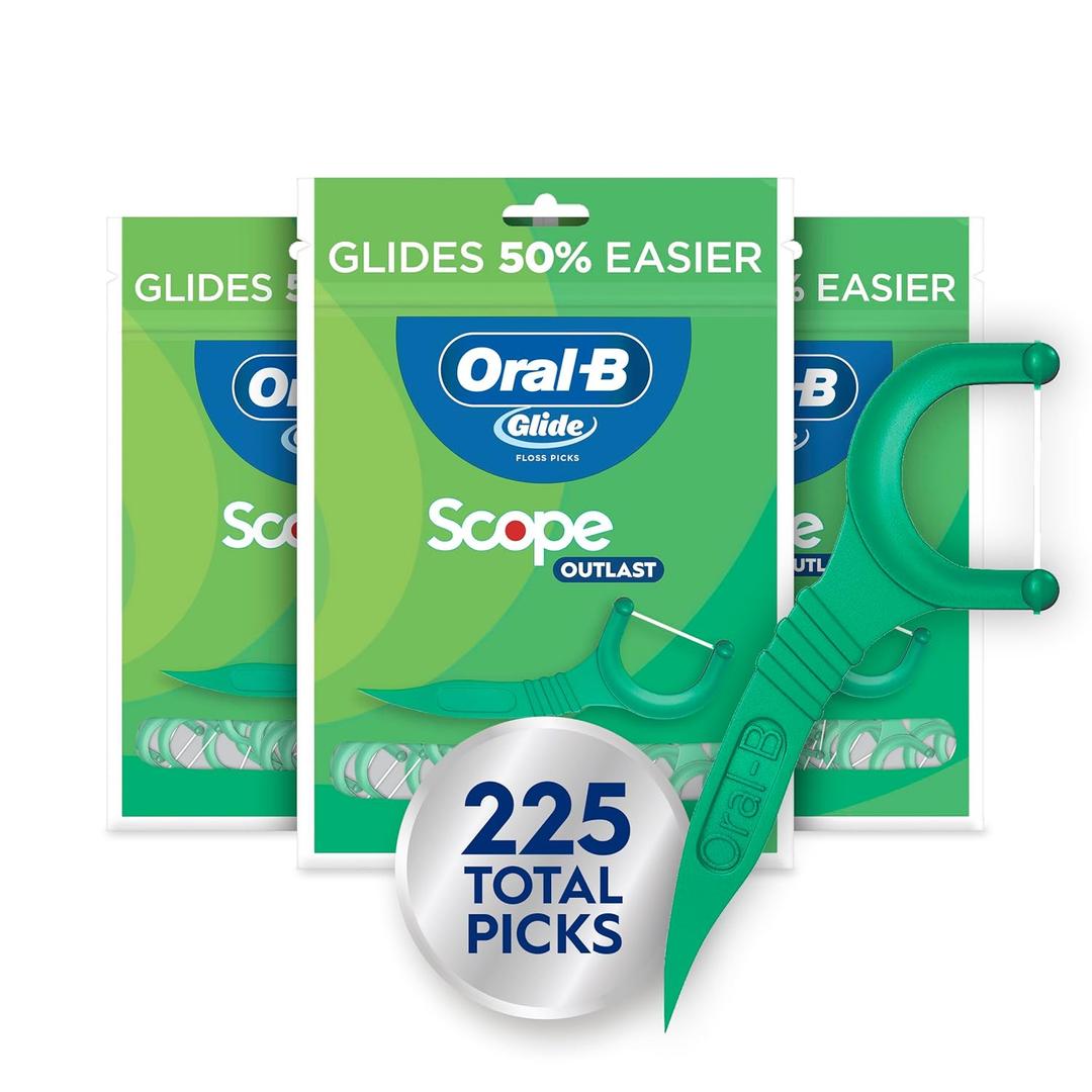 OralB Glide Mint Dental Floss Picks with Long Lasting Scope Flavor, 3 Pack of 75 Picks (225 Total)