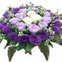Lodou Artificial Cemetery Flowers,Silk Memorial Cake for Cemetery,Artificial Flower Centrepieces for Tables,Artificial Rose Graveyard Memorial Flowers for Headstones Decoration (Purple)