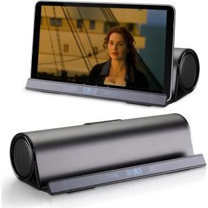 Wireless Bluetooth Speakers, Portable Phone Tablet Stand Holder Speaker, Dual Drivers Stereo Dock Speaker for iPad, Phone, Outdoor, Travel, Home Party (Black)
