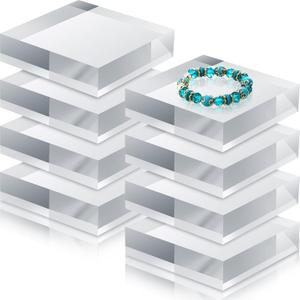Remerry 8 Pieces Acrylic Display Block 4 x 4 x 1 Inch Clear Polished Acrylic Square Display Cube Block Stand Holder for Rings Jewelry Ornaments