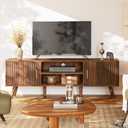 SUPERJARE TV Stand for 55 Inch TV, Entertainment Center with Adjustable Shelf, 2 Cabinets, TV Console Table, Media Console, Solid Wood Feet, Cord Holes, for Living Room, Bedroom, Walnut