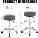 Rolling Stool with Wheels, 12cm/4.7" Ultra Thick Cushion, Adjustable Height 19.8-25 Inch, 360 Swivel Heavy Duty Stool, 450lbs Capacity PU Leather Seat for Massage Salon Tattoo Medical Spa, Grey