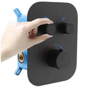 Matte Black 2-Way Thermostatic Shower Diverter Valve Kit - Solid Brass, Adjustable Flow, Temperature Control Mixer Valve - Perfect for Bathroom Renovation