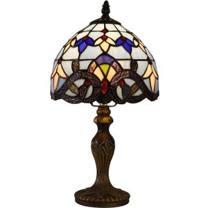 Tiffany Table Lamp for Bedroom Bedside Nightstand Table Lamp 3 Light Colors LED Stained Glass Lamp Shade End Side Small Table Lamps for Living Room 8X8X15Inch Hotel Home Reading Desk Lamp (Multicolor - Baroque)