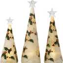 Red Co. Glass Christmas Tree Figurine Ornaments with LED Lights, Light-Up Holiday Season Dcor  Holly Berry in Silver  Set of 3 Sizes, 11 Inch, 9.5 Inch and 8 Inch
