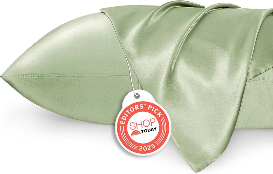 Bedsure Satin Pillowcases, Similar to Silk Pillow Cases Queen Size Set of 2, Pillow Case for Sleeping Women with Envelope Closure, Gifts for Women Men, Sage Green, 20x30 Inches, 2pcs