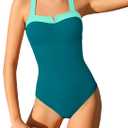 Shallmu Girls One Piece Swimsuits Color Block Dual Crossback Straps with Cover Up Skirt Girl's Swimwear 13-14Y
