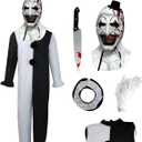 Pigmiss Kids Art The Clown Terrifying Costume Horror Mask Killer Scary Halloween Masquerade Party Cosplay Outfits (110cm, Black)