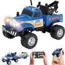 MOONTOY 1:64 Scale Mini Alloy Truck RC Car with LED Lights, 2.4Ghz Remote and App Control Toy Car, 3-Speed Adjustment Pocket Toy Car for Kids 4-8 Years and Adults (Blue)