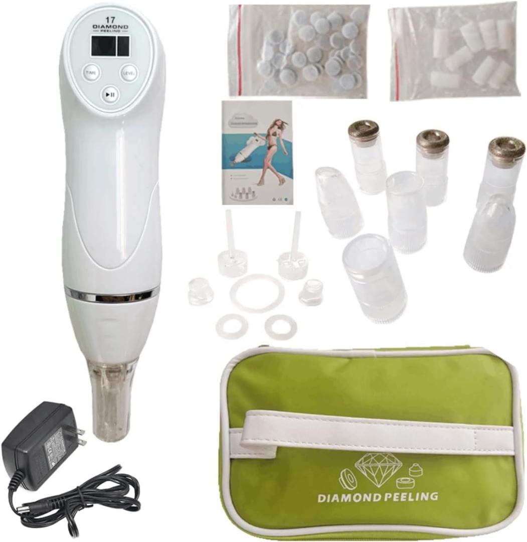 Mini 17 Diamond Microdermabrasion Skin Peeling Digital Beauty Device Facial Pores Blackhead Remover Cleaner Machine with 6 Blackhead Remover Heads Skincare Tool