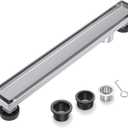 EXF Offset Linear Shower Drain 22 Inch, Brushed Stainless Steel Rectangle Bathroom Floor Drain with Hair Catcher, Adjustable Feet
