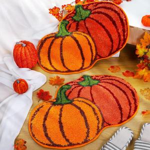 Cindeer 2 Pcs Thanksgiving Pumpkin Bathroom Rugs Fall Pumpkin Shape Bath Mat Autumn Kitchen Mat Non Slip Doormat Cute Orange Floor Mat Decorative for Home Festival (Classic Pumpkins,26 x 19.7 Inch)