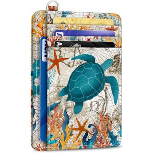 Yonlevres Credit Card Holder Slim Wallet, Sea Turtle RFID Wallet Women Front Pocket Small Card Holder Travel Cute Funny Thin Card Case ID Window PU Leather RFID Blocking Card Organizer Gifts Girls