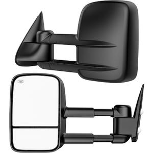Heated Tow Mirrors Compatible with 1999-2002 Chevy Silverado & GMC Sierra 1500 2500 3500 HD, Tahoe Suburban Avalanche Yukon Denali, Folding Extended Trailer Towing Side Mirrors, Large