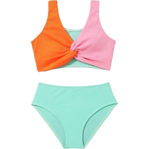 5 x J.E Sterguard Two Piece Swimsuits Teen Bikini Color Block Girls' Swimwear Ribbed Swimsuits Size 8-16 (Pink, S)