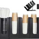 Cup Holder Lid Dispenser with Straw Organizer,4 Compartment 7 Adjusting,Disposable Paper Cup Storage Organizer for Breakroom Countertop Coffee Station Bar Restaurant Beverage Kitchen Coffee Truck