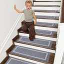 COSY HOMEER Soft Stair Treads 15pcs Non-Slip Carpet Mat 28inX9in Indoor Stair Runners for Wooden Steps,Stair Rugs for Kids and Dogs, 100% Polyester TPE Backing Grey